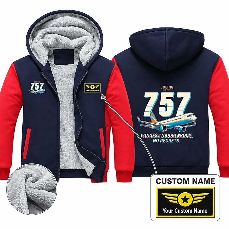 Boeing 757-300 Zipped Sweatshirts - Cartoon + Name - Navy & Red