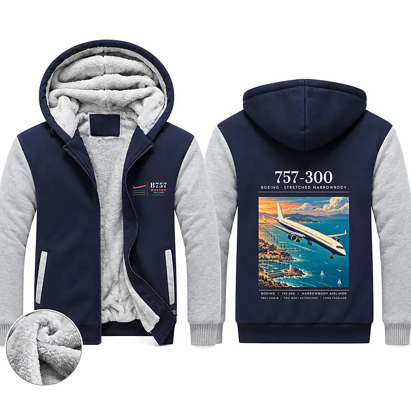 Boeing 757-300 Zipped Sweatshirts - Poster - Navy & Gray