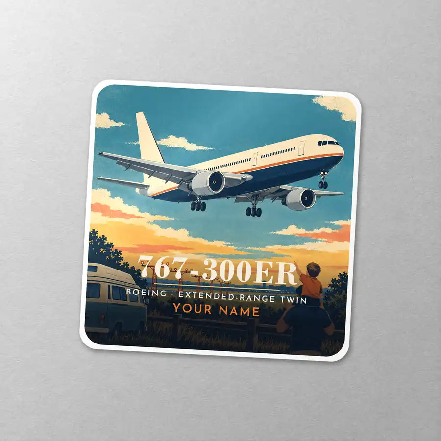 Boeing 767-300ER - 3D + Name - Square Sticker - Close-up