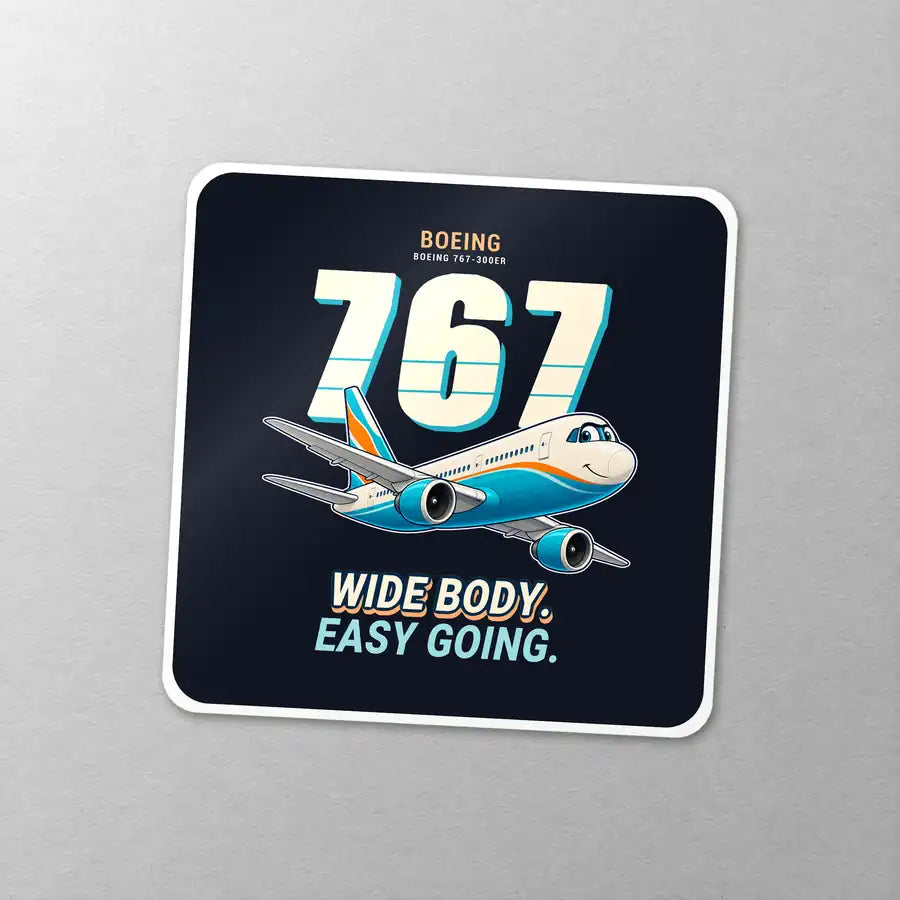 Boeing 767-300ER - Cartoon - Square Sticker - Close-up