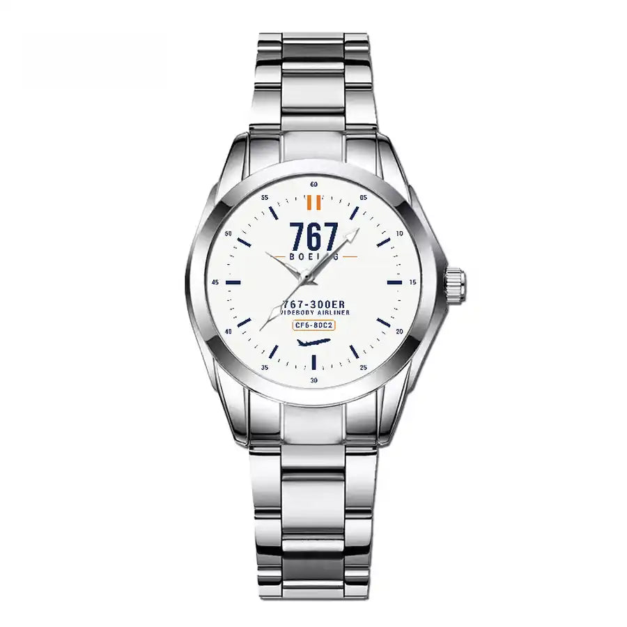 Boeing 767-300ER - Classic - White - Stainless Steel Band - For Children and Women