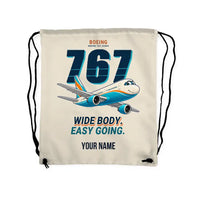 Thumbnail for Boeing 767-300ER - Drawstring Bag - Cartoon + Name - Beige