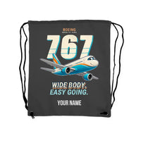 Thumbnail for Boeing 767-300ER - Drawstring Bag - Cartoon + Name - Gray