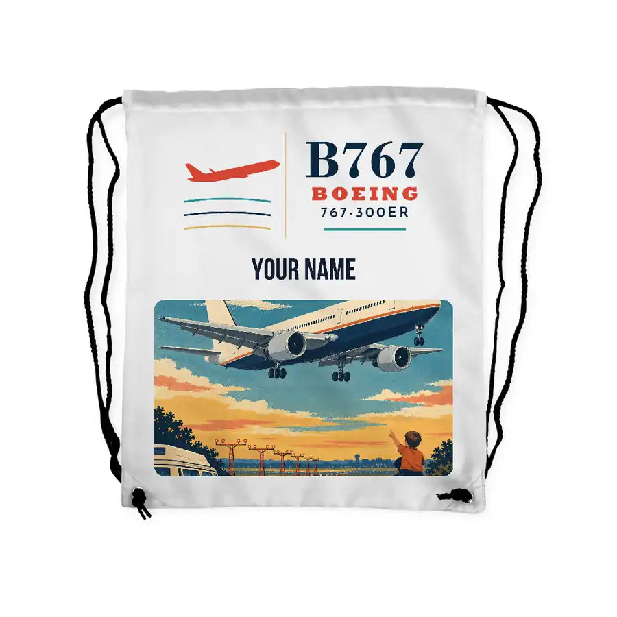Boeing 767-300ER - Drawstring Bag - Classic + Name - White
