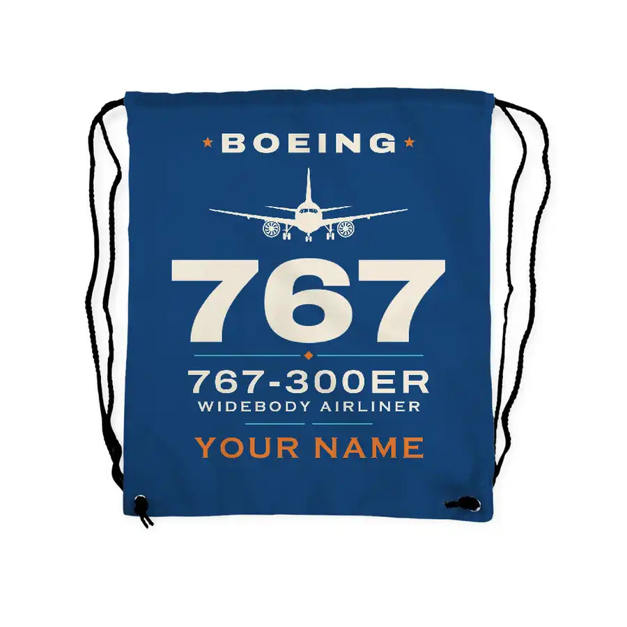 Boeing 767-300ER - Drawstring Bag - Heritage + Name - Blue