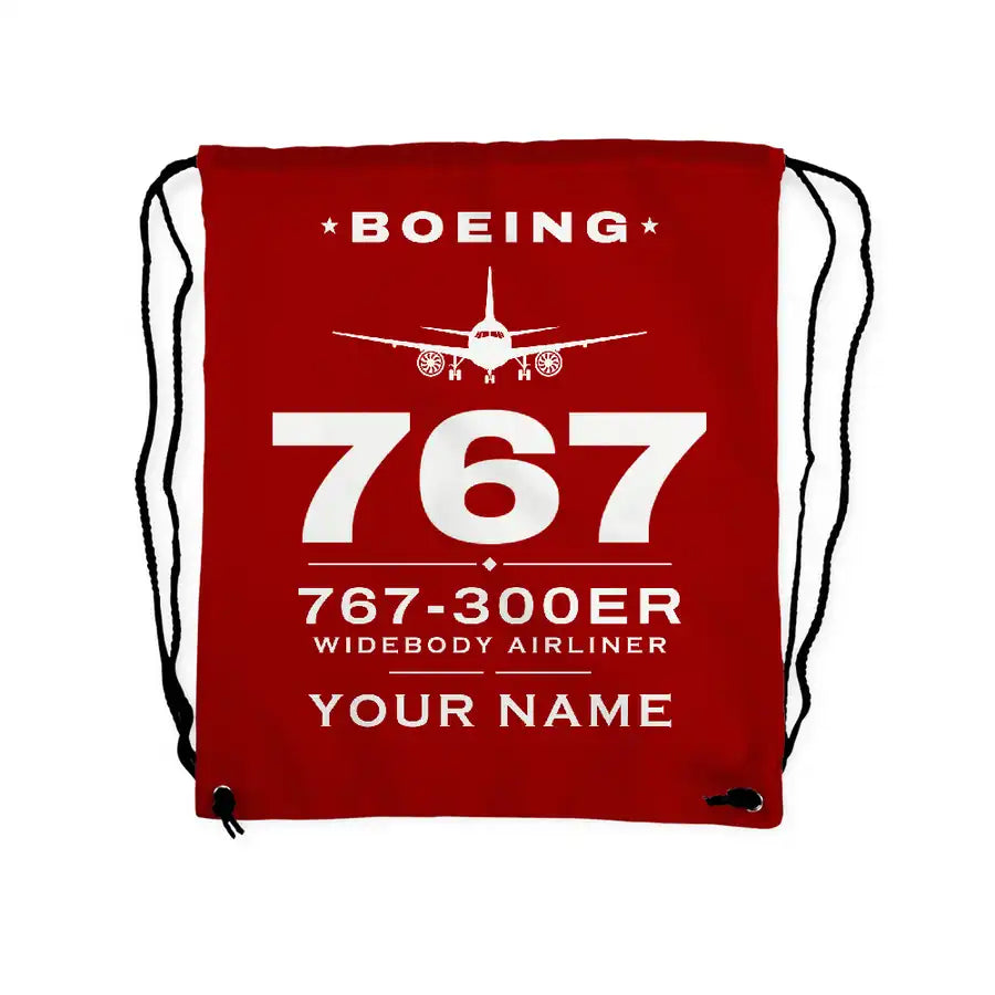 Boeing 767-300ER - Drawstring Bag - Heritage + Name - Red