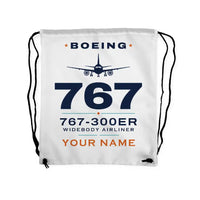 Thumbnail for Boeing 767-300ER - Drawstring Bag - Heritage + Name - White