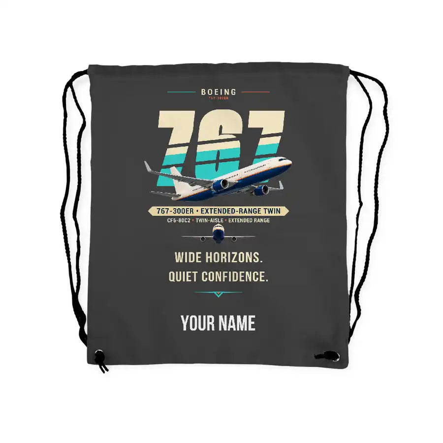 Boeing 767-300ER - Drawstring Bag - Original + Name - Gray
