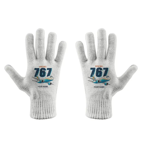Boeing 767-300ER - Gloves - Full - Cartoon + Name - White