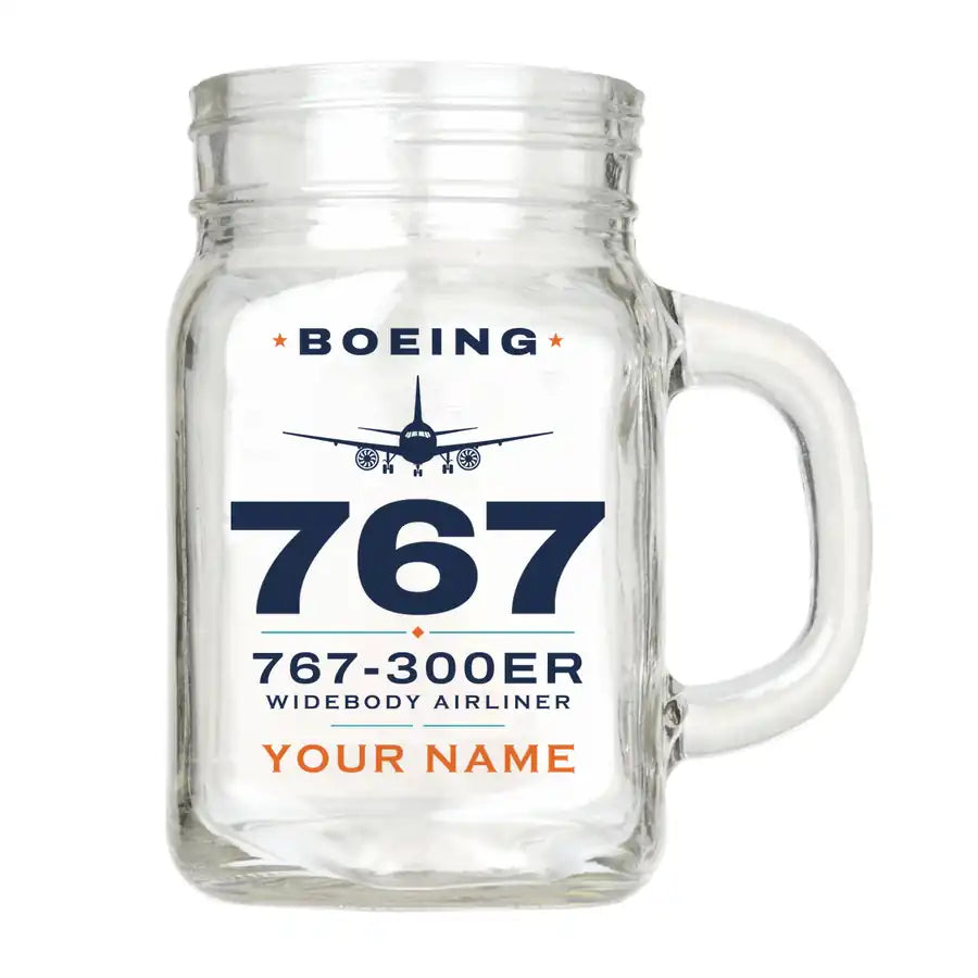 Boeing 767-300ER - Heritage + Name - Cocktail Glass (Mason Jar)