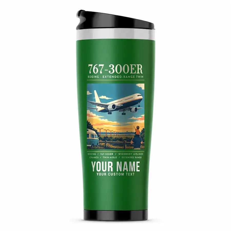 Boeing 767-300ER - Poster + Name - Stainless Steel (No Holder) - Green