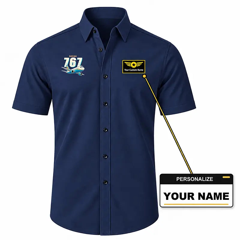 Boeing 767-300ER - Short Sleeve Shirt - Cartoon - Dark Blue + NAME