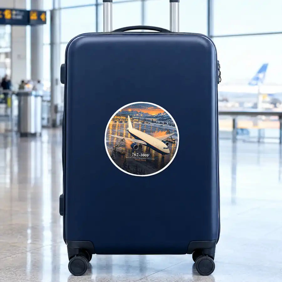 Boeing 767-300F - 3D + Name - Circle Sticker - Suitcase