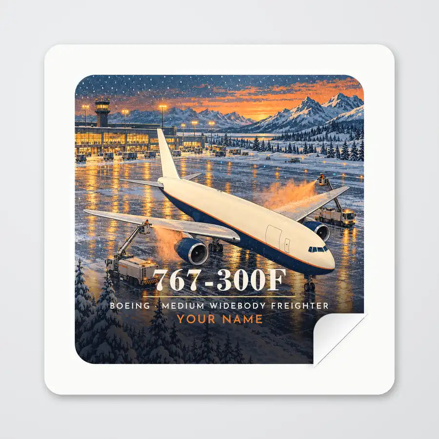 Boeing 767-300F - 3D + Name - Square Sticker - Peel