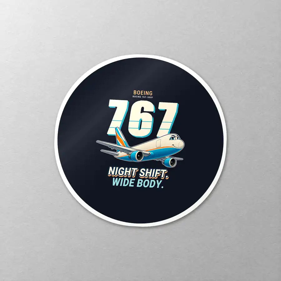 Boeing 767-300F - Cartoon - Circle Sticker - Close-up