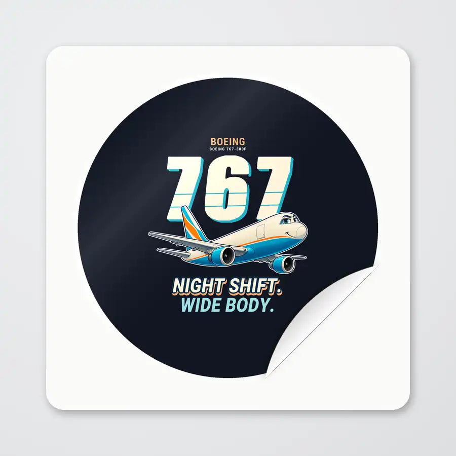 Boeing 767-300F - Cartoon - Circle Sticker - Peel