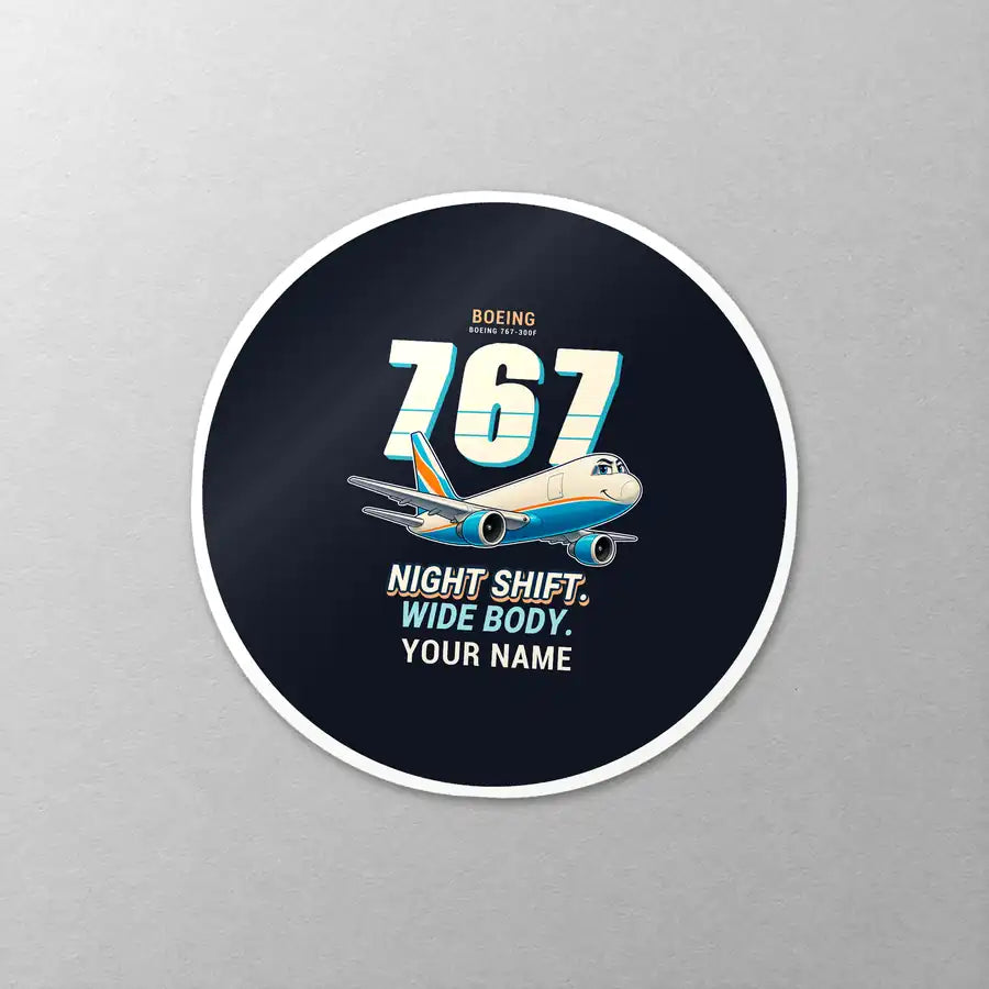 Boeing 767-300F - Cartoon + Name - Circle Sticker - Close-up