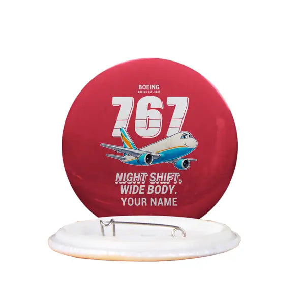 Boeing 767-300F - Cartoon + Name - Pin - Red