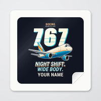 Thumbnail for Boeing 767-300F - Cartoon + Name - Square Sticker - Peel