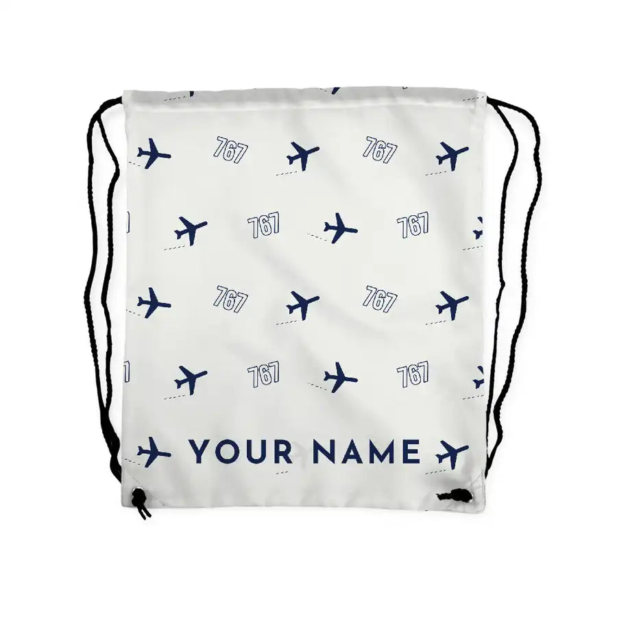 Boeing 767-300F - Drawstring Bag - 3D Pattern + Name - White