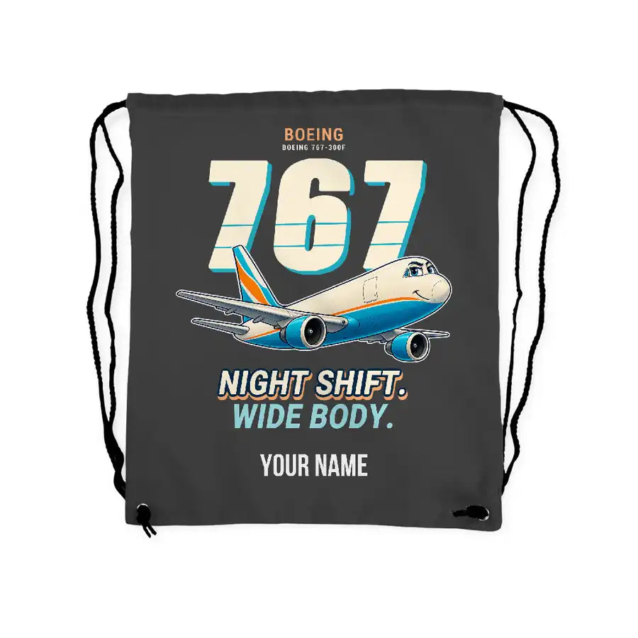Boeing 767-300F - Drawstring Bag - Cartoon + Name - Gray