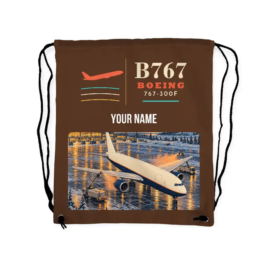 Boeing 767-300F - Drawstring Bag - Classic + Name - Brown