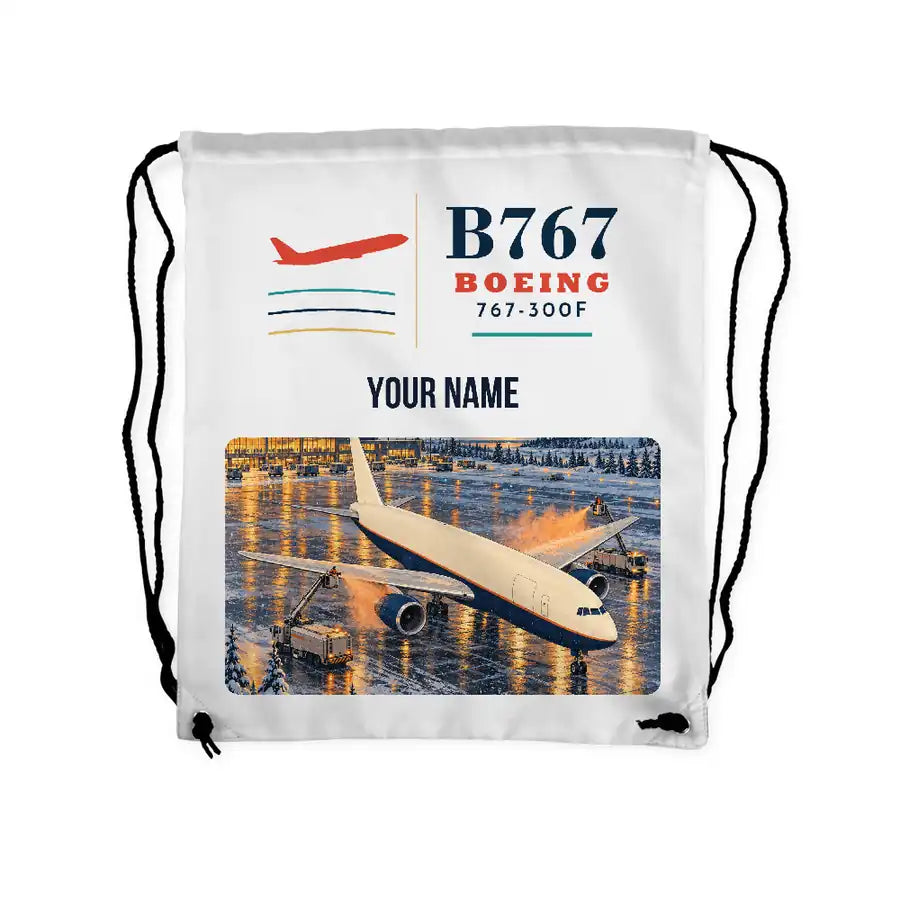 Boeing 767-300F - Drawstring Bag - Classic + Name - White