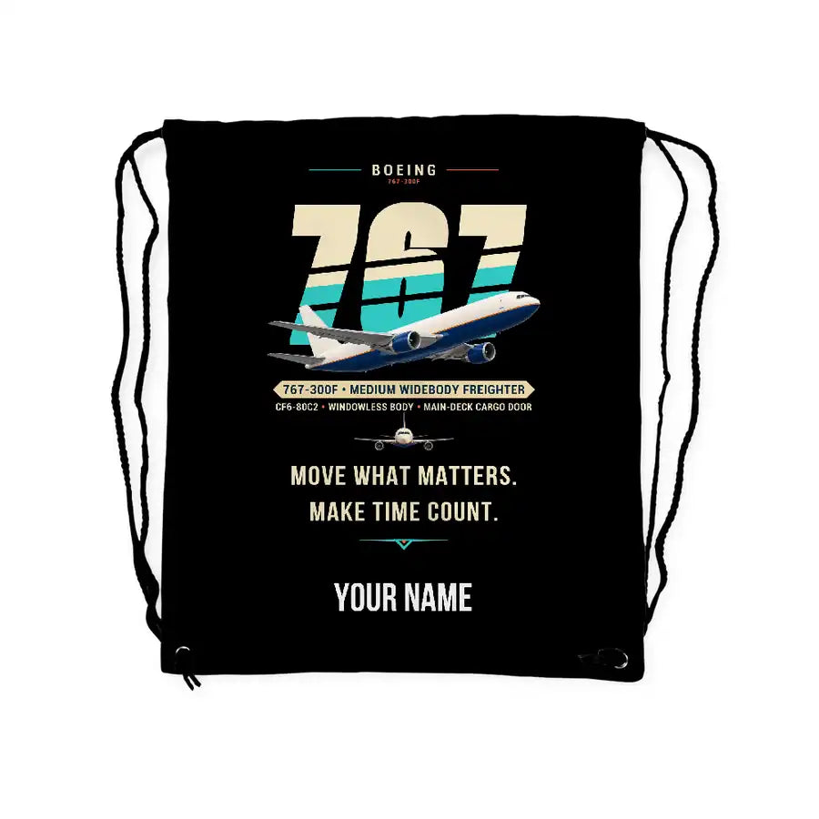 Boeing 767-300F - Drawstring Bag - Original + Name - Black