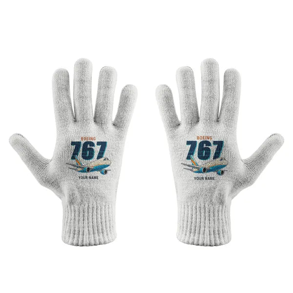 Boeing 767-300F - Gloves - Full - Cartoon + Name - White