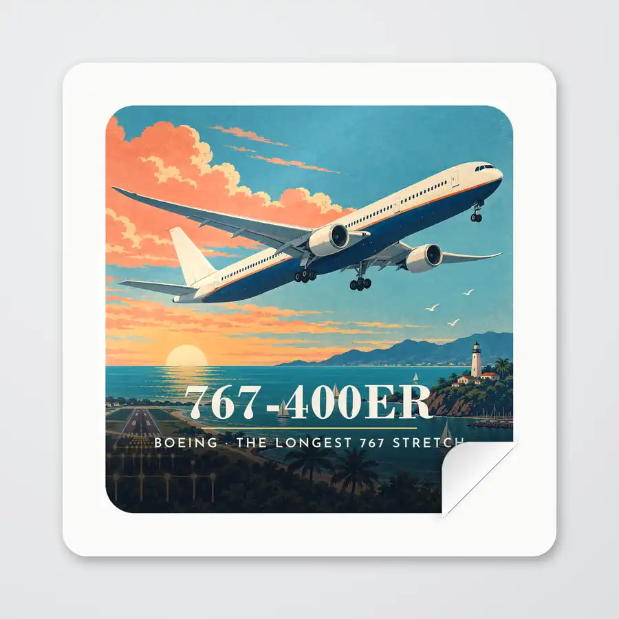 Boeing 767-400ER - 3D - Square Sticker - Peel