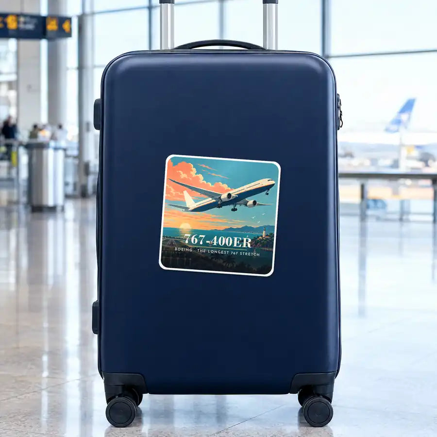 Boeing 767-400ER - 3D - Square Sticker - Suitcase