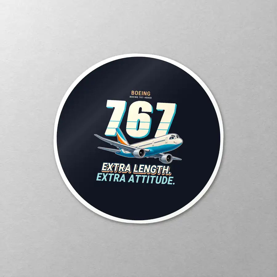 Boeing 767-400ER - Cartoon - Circle Sticker - Close-up