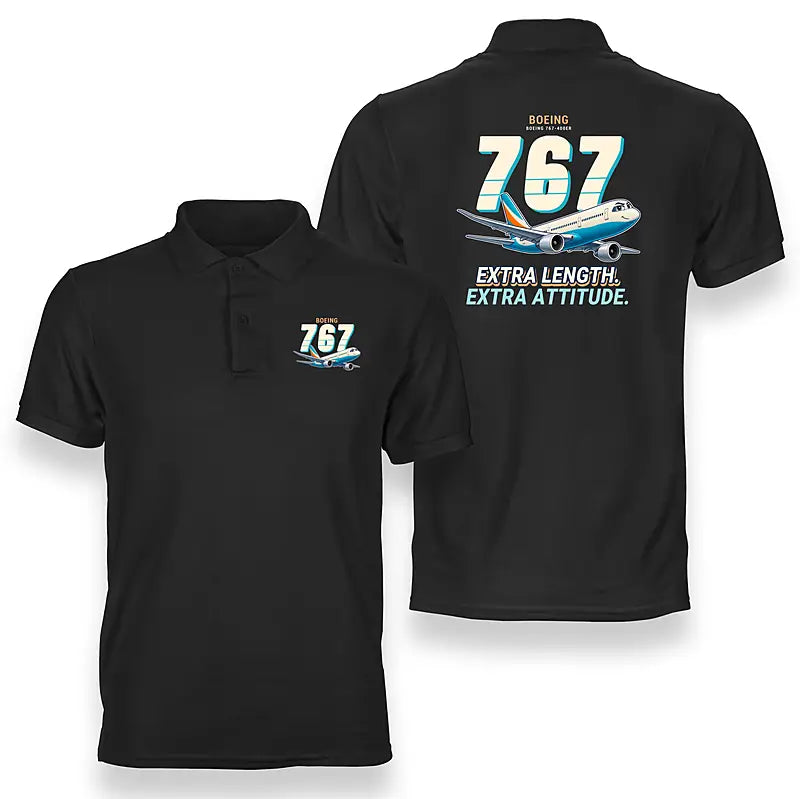 Boeing 767-400ER - Cartoon - Double-Side Polo - Black