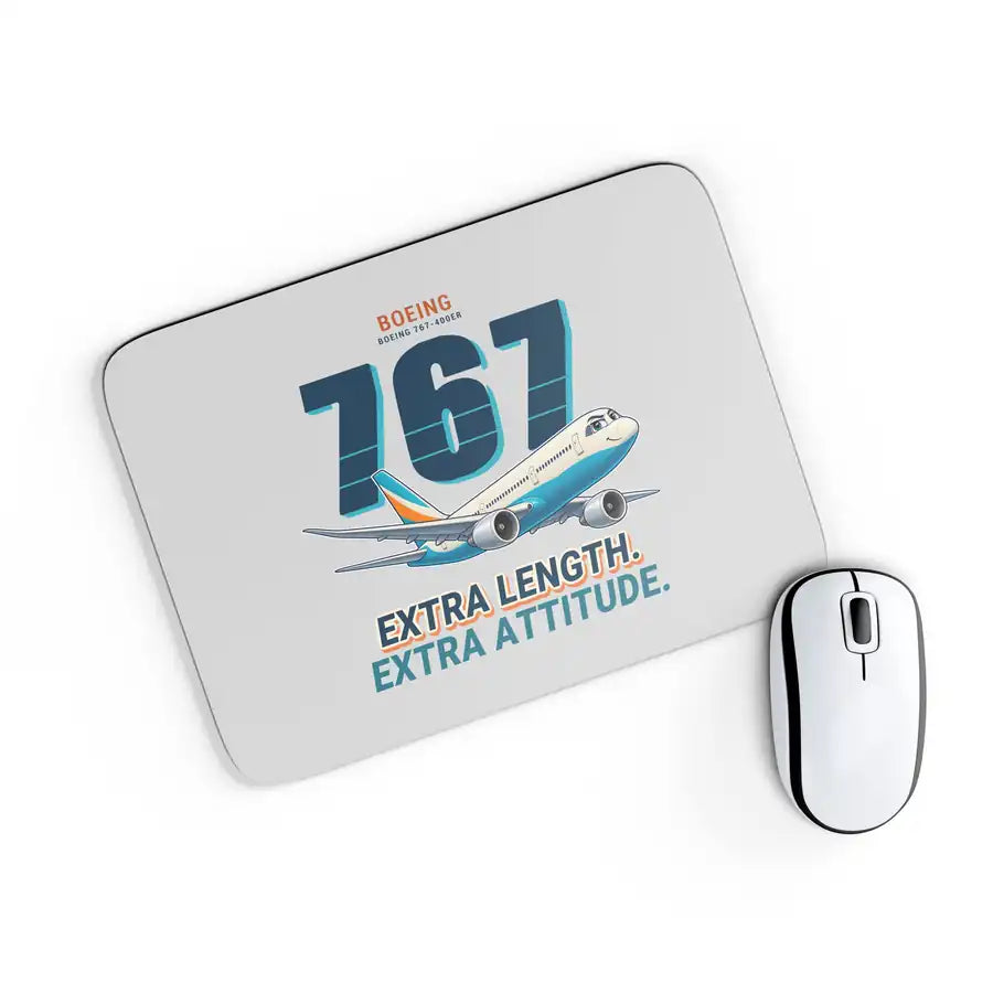 Boeing 767-400ER - Cartoon - Mouse Pad - Light Gray