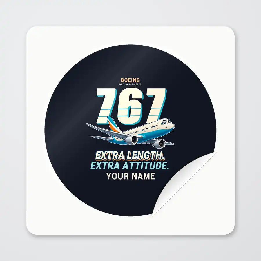 Boeing 767-400ER - Cartoon + Name - Circle Sticker - Peel