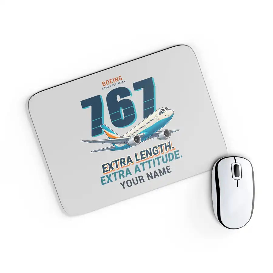 Boeing 767-400ER - Cartoon + Name - Mouse Pad - Light Gray