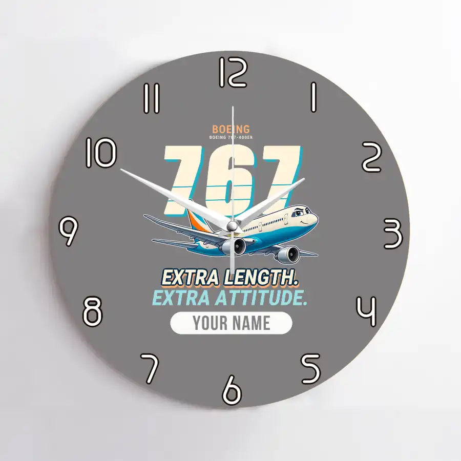 Boeing 767-400ER - Cartoon + Name - No Frame - Gray
