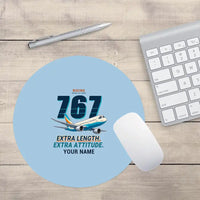 Thumbnail for Boeing 767-400ER - Cartoon + Name - Round Mouse Pad - Light Blue