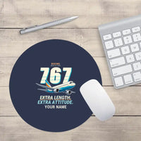 Thumbnail for Boeing 767-400ER - Cartoon + Name - Round Mouse Pad - Navy Blue