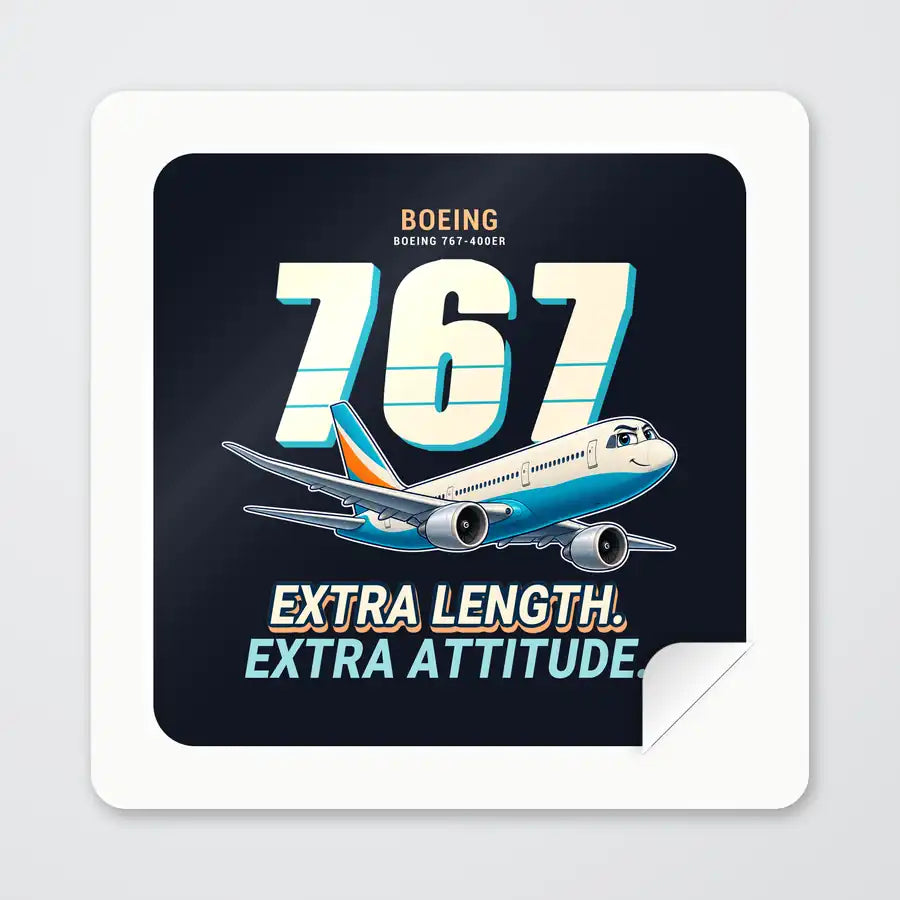 Boeing 767-400ER - Cartoon - Square Sticker - Peel