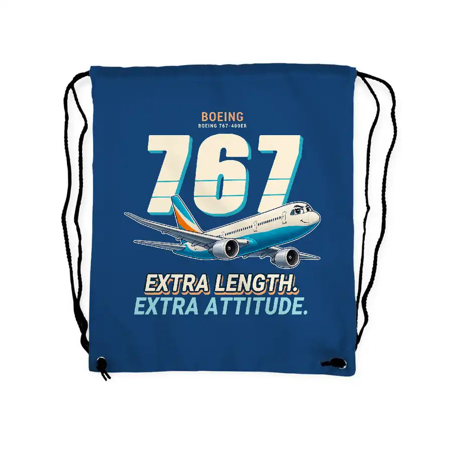 Boeing 767-400ER - Drawstring Bag - Cartoon - Blue