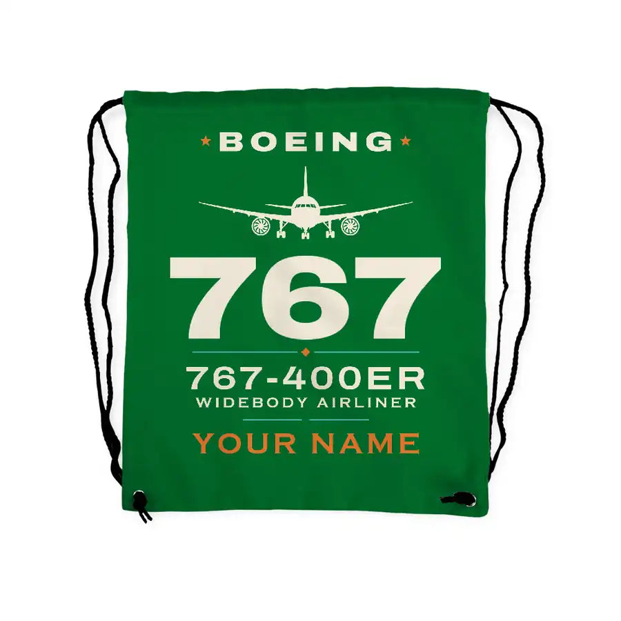 Boeing 767-400ER - Drawstring Bag - Heritage + Name - Green