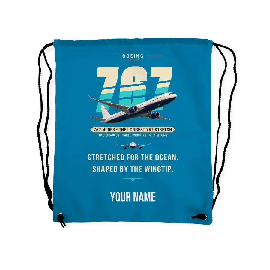 Boeing 767-400ER - Drawstring Bag - Original + Name - Light Blue