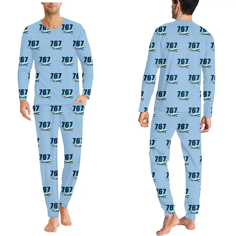 Boeing 767-400ER - Men Pajamas - Cartoon Pattern - Light Blue
