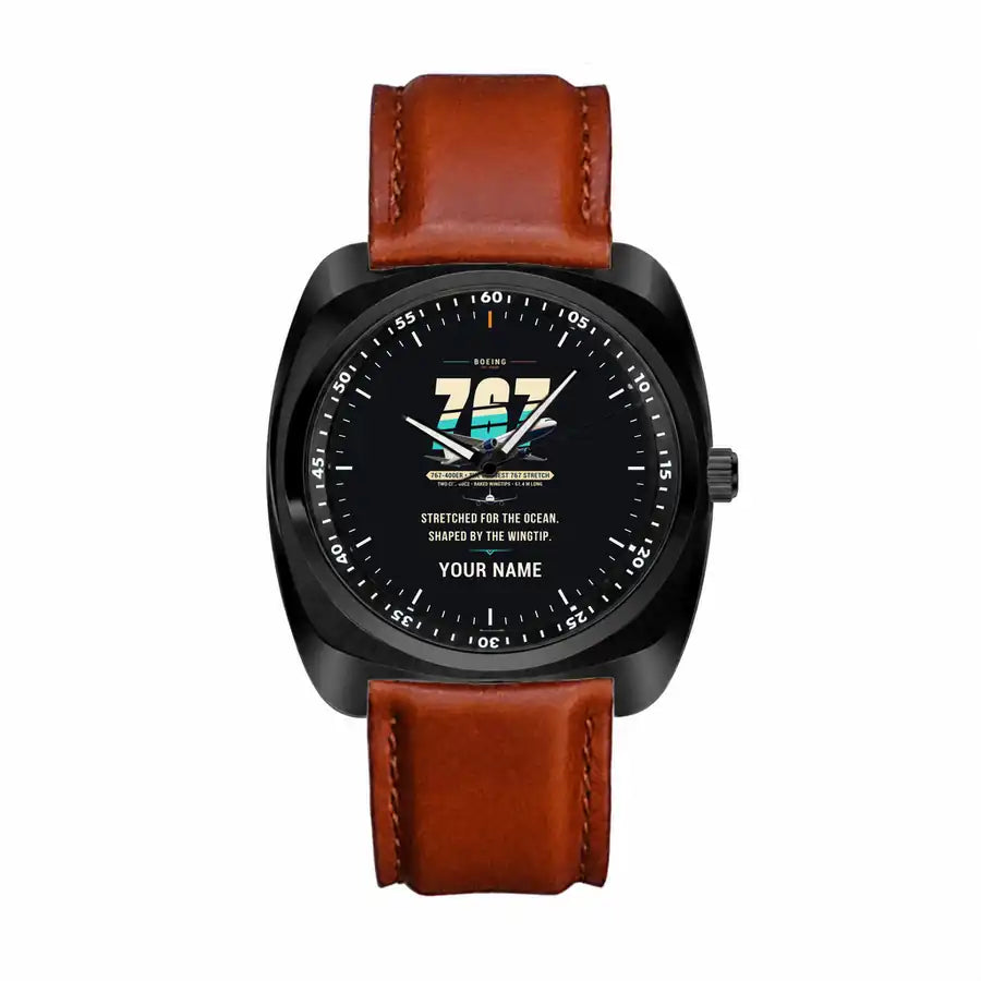Boeing 767-400ER - Original + Name - Luxury Cushion - Black and Dark Brown Strap