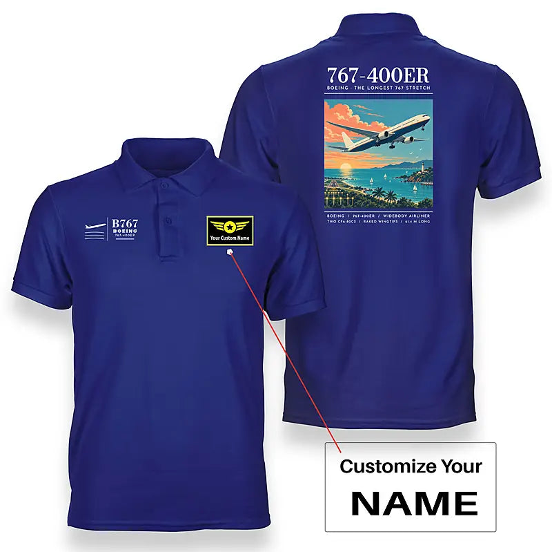 Boeing 767-400ER - Poster - Double-Side Polo - Blue + Name