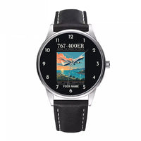 Thumbnail for Boeing 767-400ER - Poster + Name - Leather Strap - Black Leather Strap