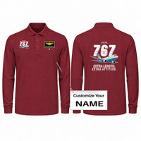 Thumbnail for Boeing 767-400ER Premium Polo T-Shirts - Cartoon + Name - Long Sleeve - Dark Red