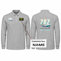 Thumbnail for Boeing 767-400ER Premium Polo T-Shirts - Cartoon + Name - Long Sleeve - Gray