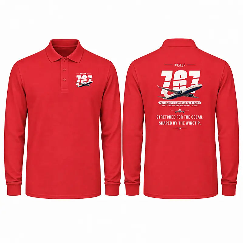 Boeing 767-400ER Premium Polo T-Shirts - Original - Long Sleeve - Red